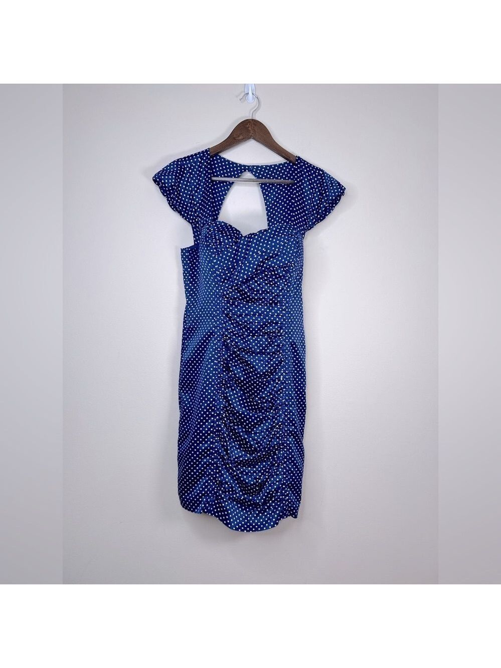 Guess LA Retro Style Polka Dot Wiggle Dress Sweetheart Neckline Blue Size 10 - Picture 2 of 14